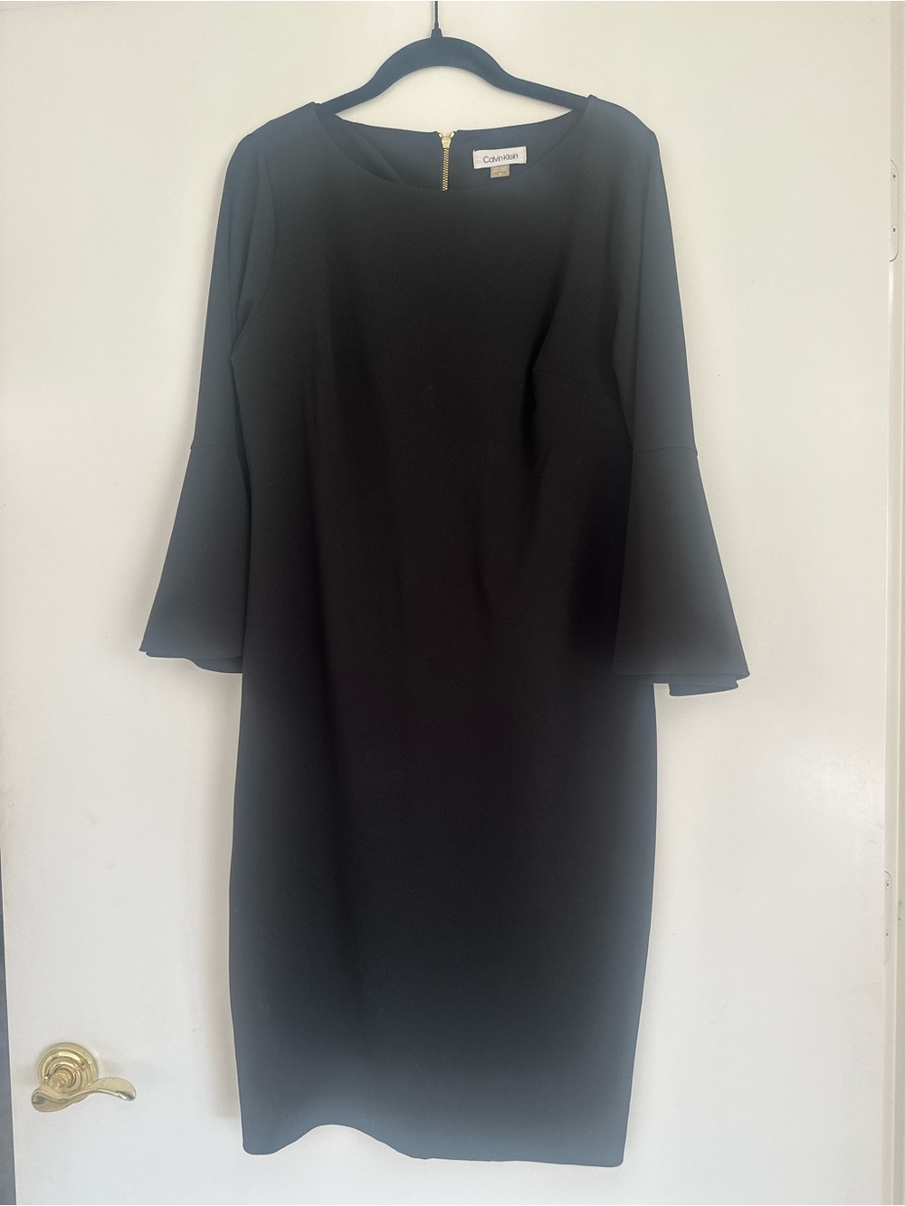 Calvin Klein Black Bell Sleeve Sheath Midi Dress